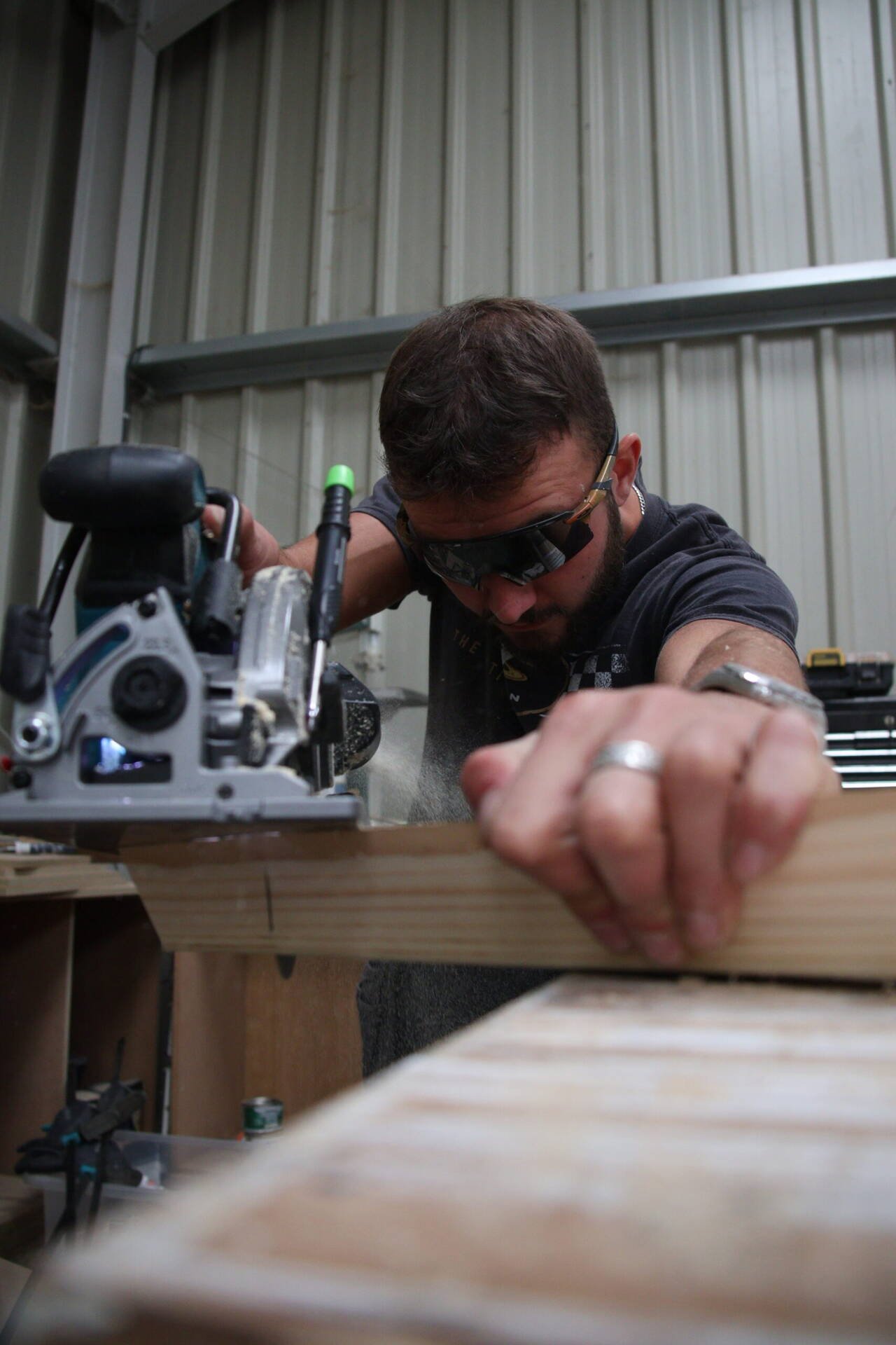 Routing timber in the workshop