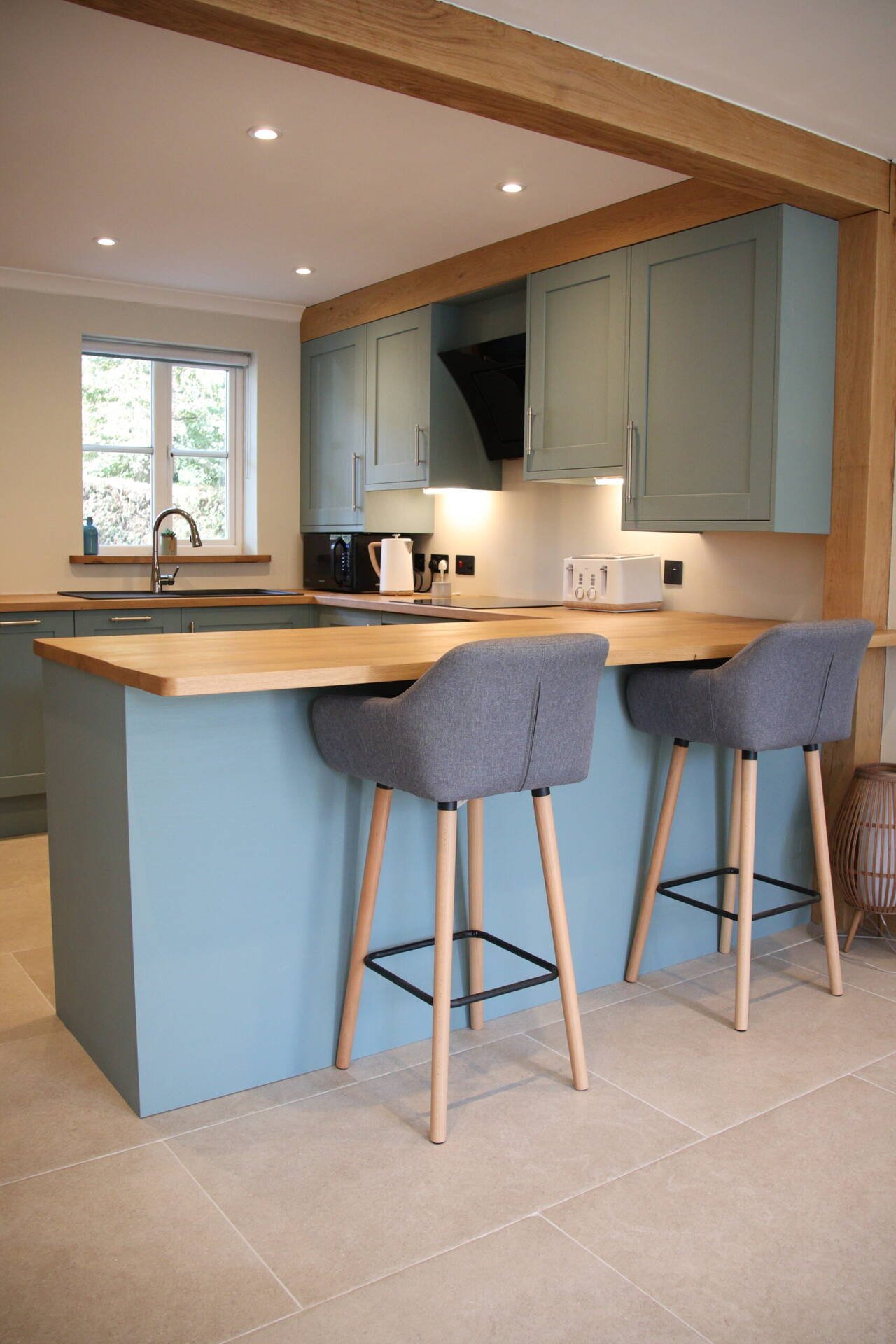 Kitchen island with solid oak worktop