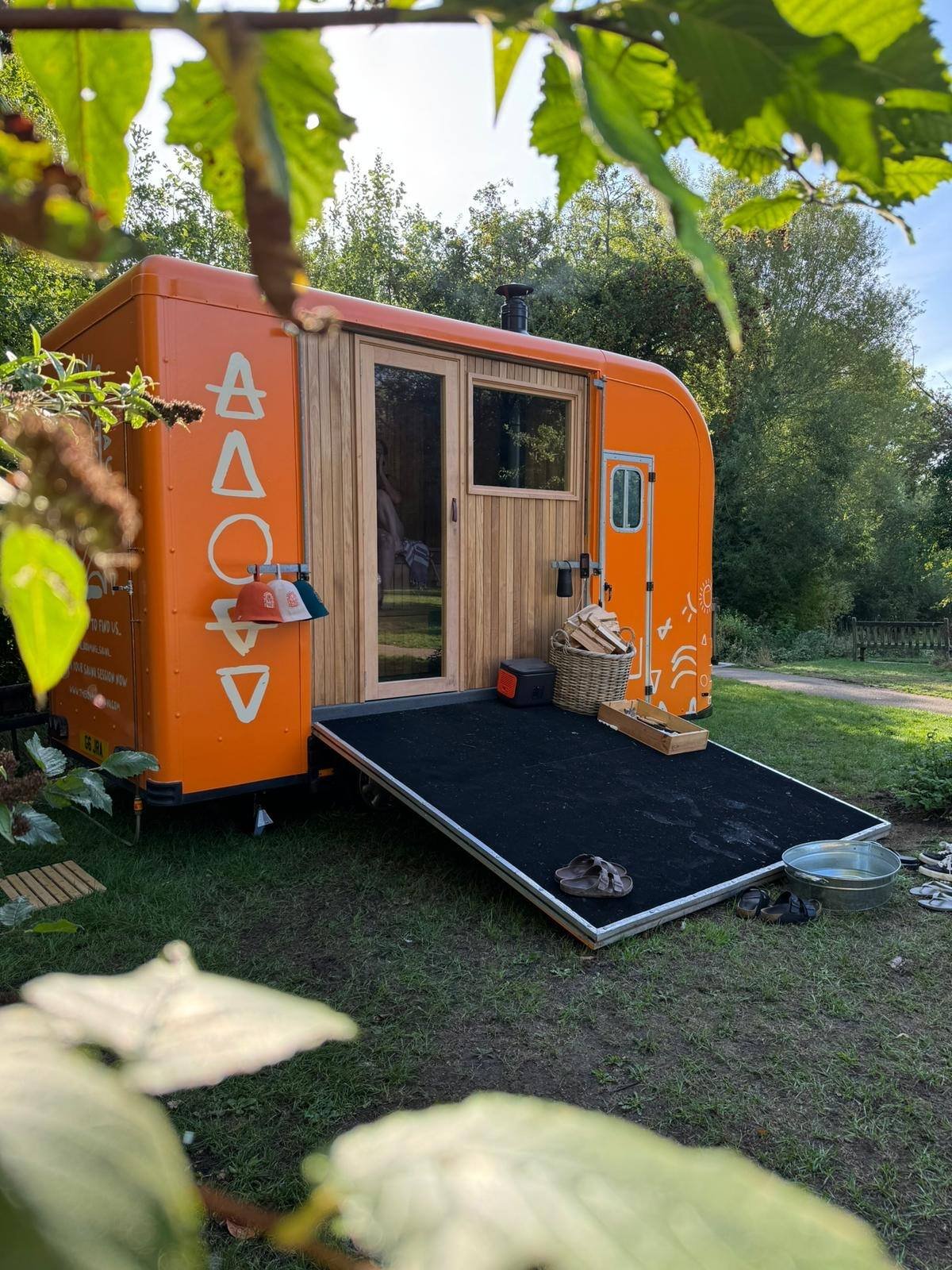 Timber mobile sauna built on a trailer